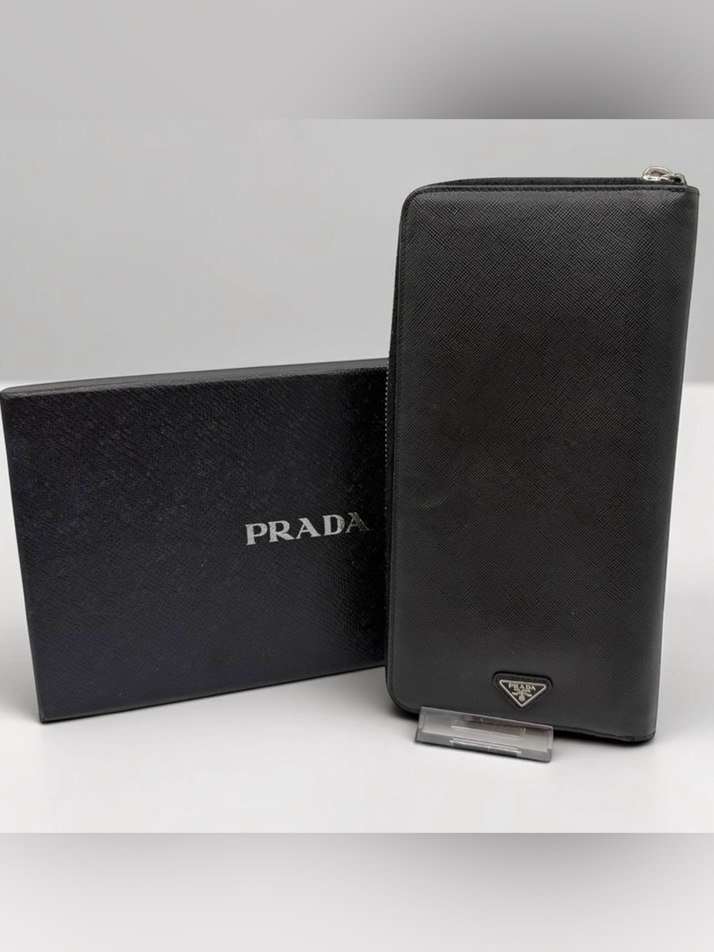 Prada Otganizer Saffiano Leather Zip Around Travel Wallet Black